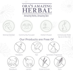 Ora's Amazing Herbal label highlights natural ingredients and vegan care.
