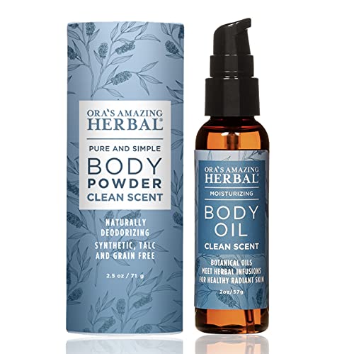 Ora's Amazing Herbal natural body powder jar for dry, soft skin all over.