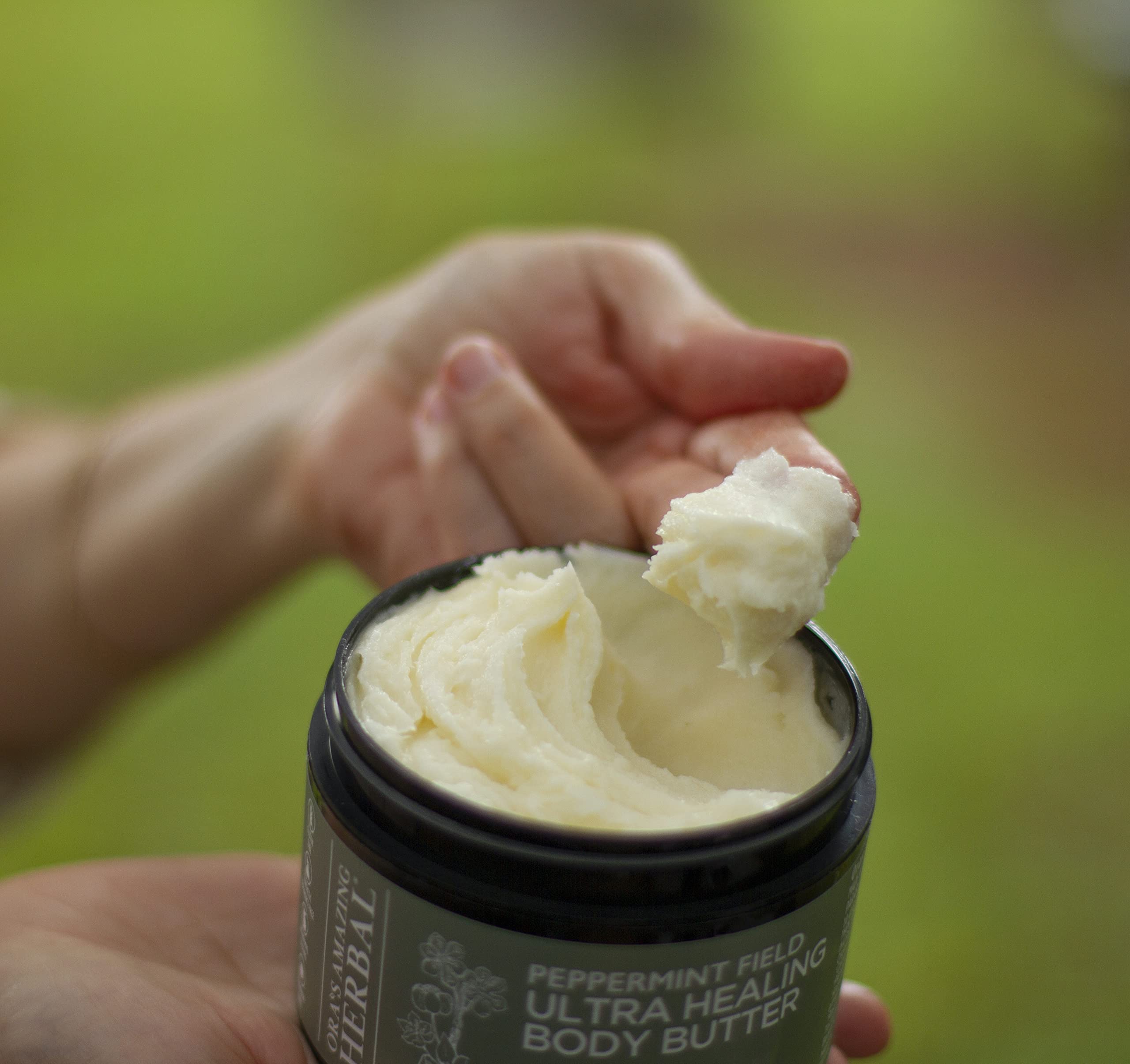 Ora's Amazing Herbal texture close-up shows rich, creamy butter.