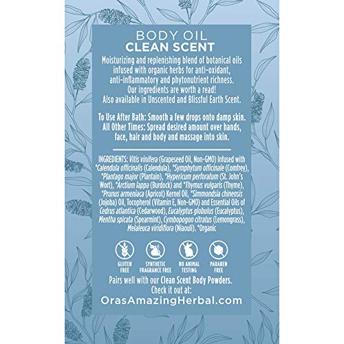 Ora's Amazing Herbal travel size clean scent oil bottle, easy on the go.