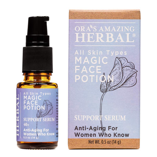 Ora's Amazing Magic Face Potion bottle with pump for antioxidant hydration.