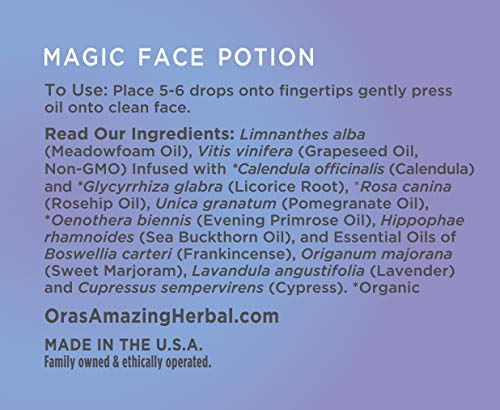 Paraben-free and cruelty-free label shown with Ora's Amazing Magic Face Potion.