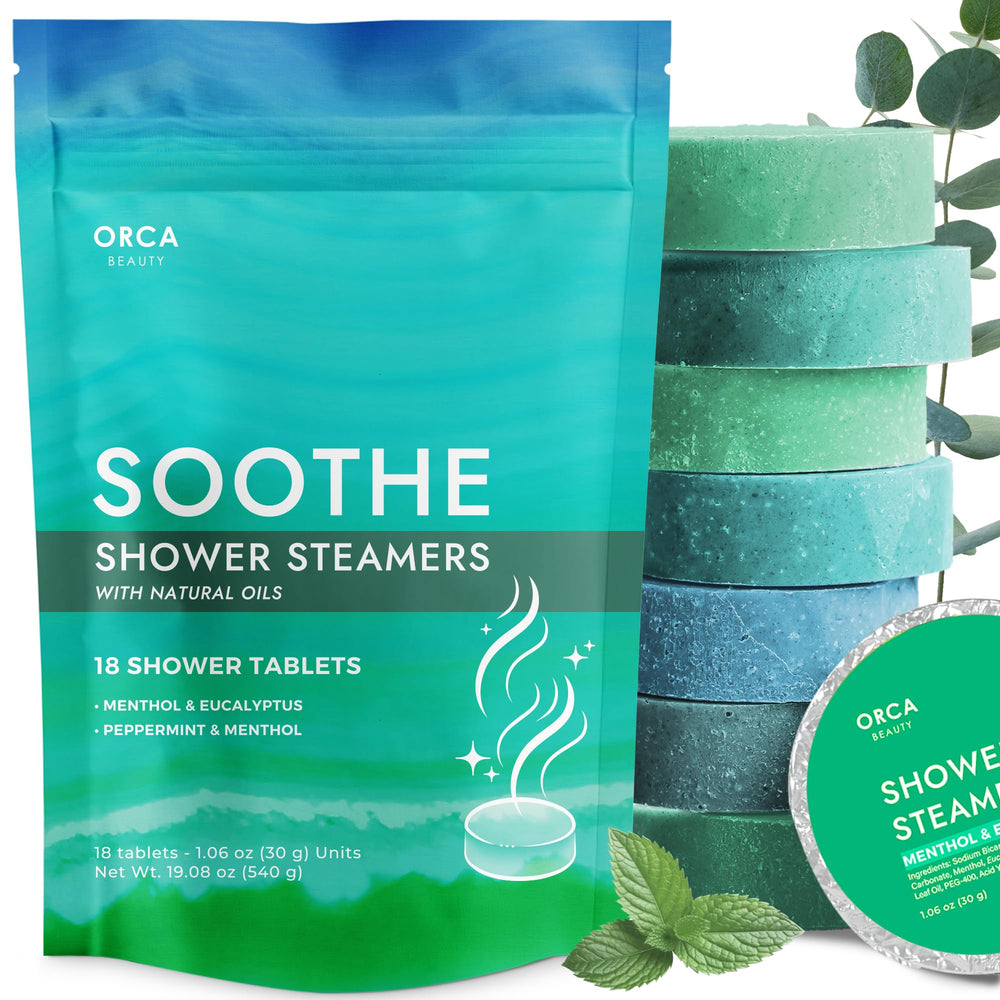 Orca Beauty Soothe 18pc shower steamers for spa-like aromatherapy at home.