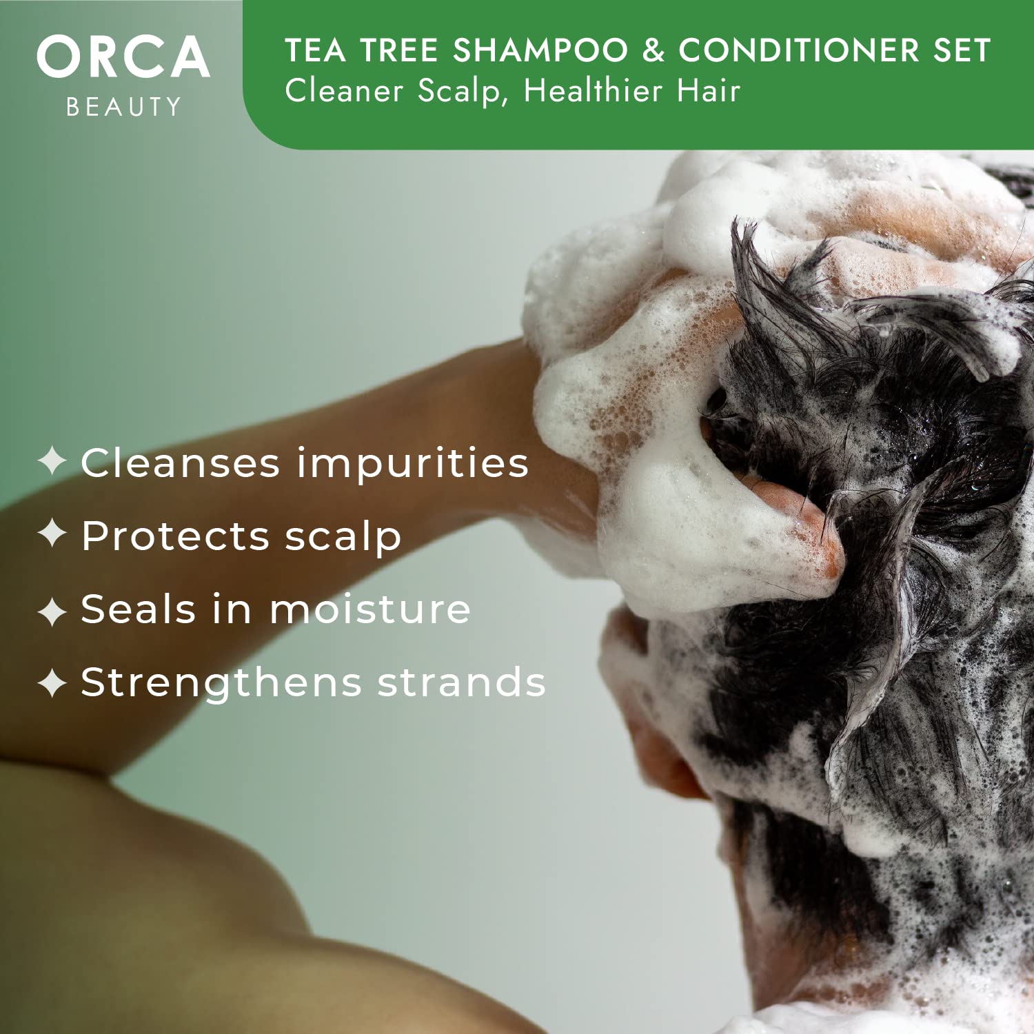 Orca Beauty Tea Tree Conditioner bottle showing nourishing formula for smoother hair
