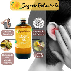 Organic Botanicals mullein oil application closeup shows premium extract for natural comfort