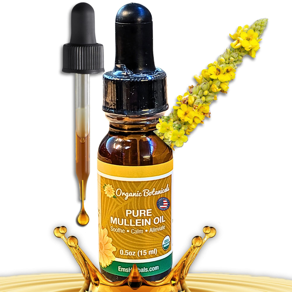 Organic Botanicals Pure Organic Mullein Oil bottle for gentle ear care and natural relief