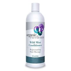 Organic Excellence Wild Mint Conditioner bottle promotes silky hydration for daily hair care.