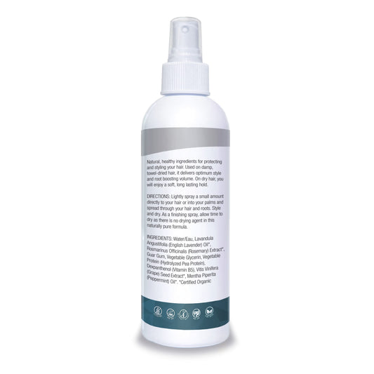 Organic Excellence Wild Mint Styling Spray ingredients highlight the alcohol-free formula.
