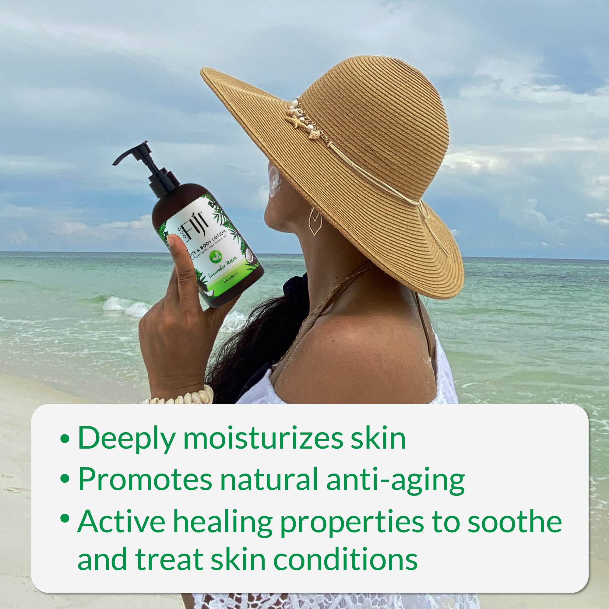 Organic Fiji Coco Fiji lotion applied on arm for quick absorption