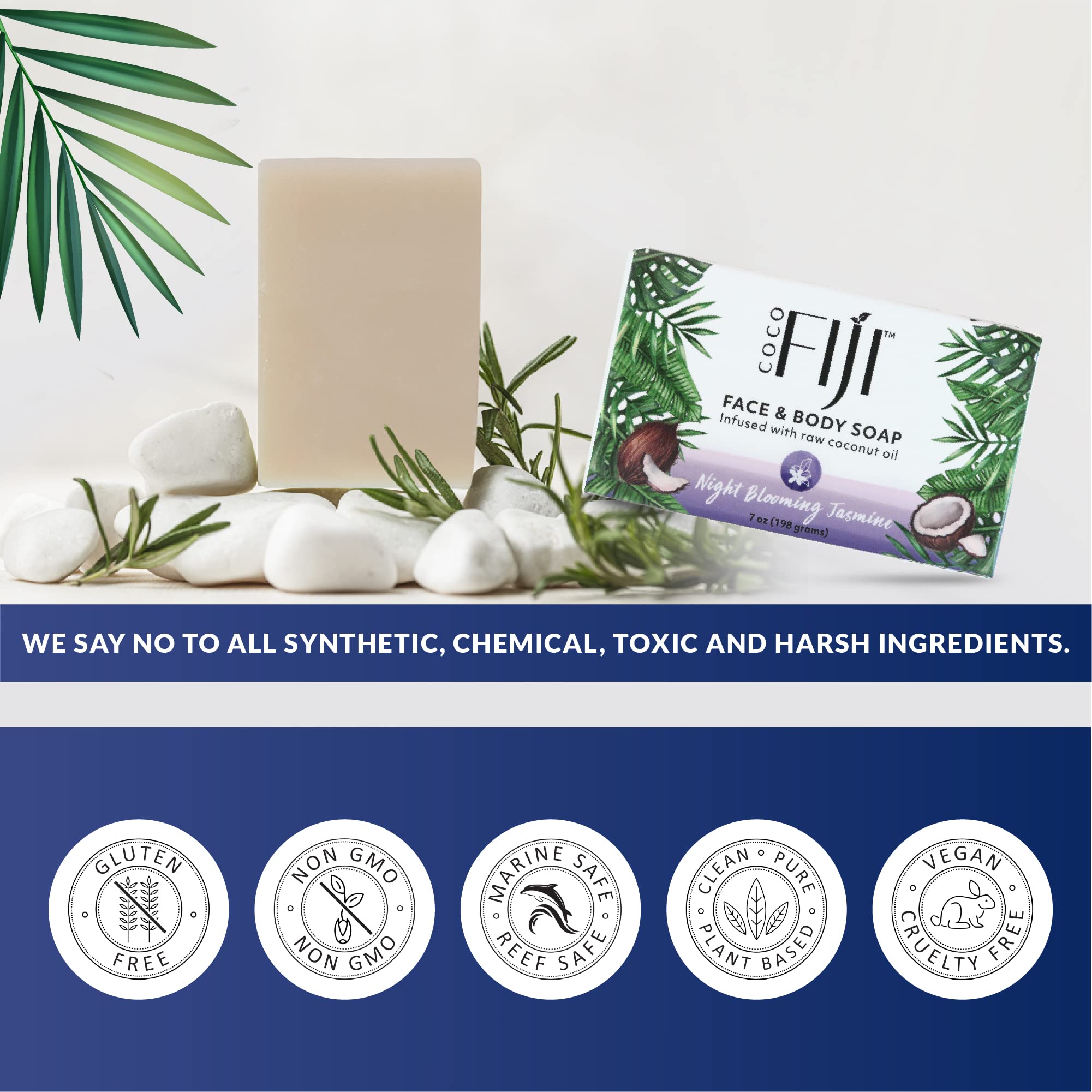 Coco Fiji Soap Bar resting in a shower scene implies smooth skin