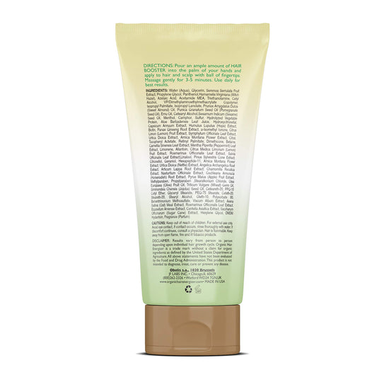 Organic Hair Energizer bottle closeup highlights the all-natural formula