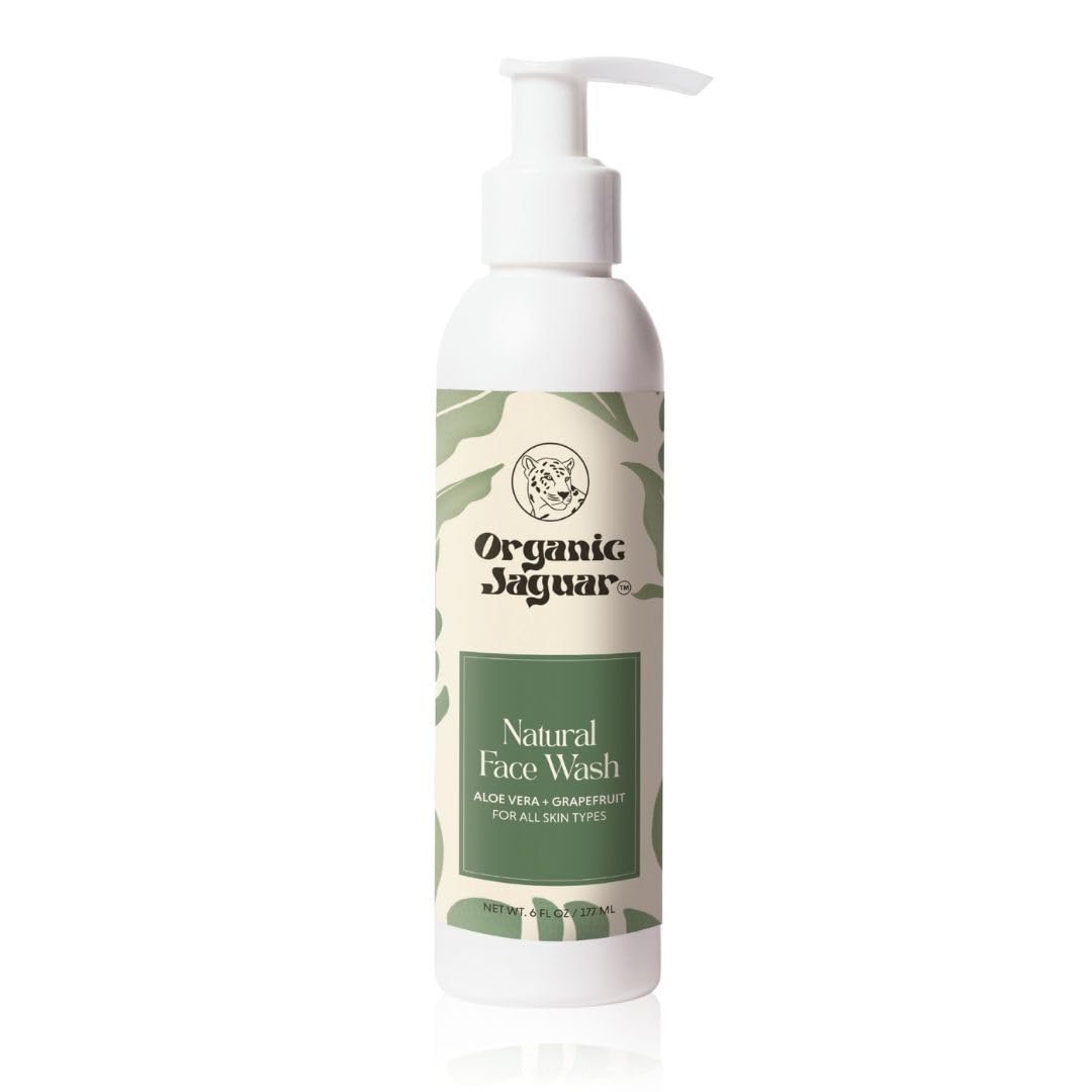 Organic Jaguar Face Wash bottle front shows fragrance-free formula suitable for all skin types