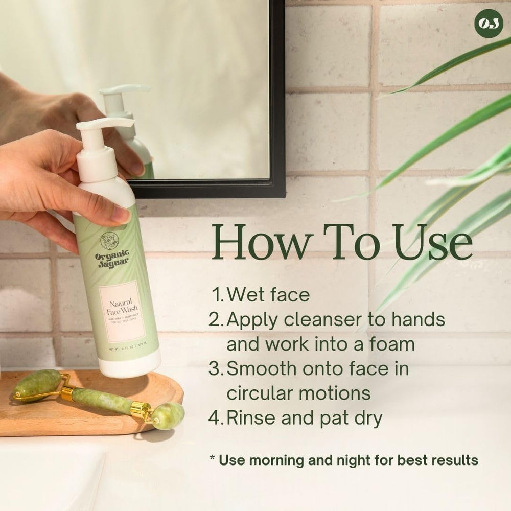 Organic Jaguar Face Wash being applied by hand for quick, balanced cleansing