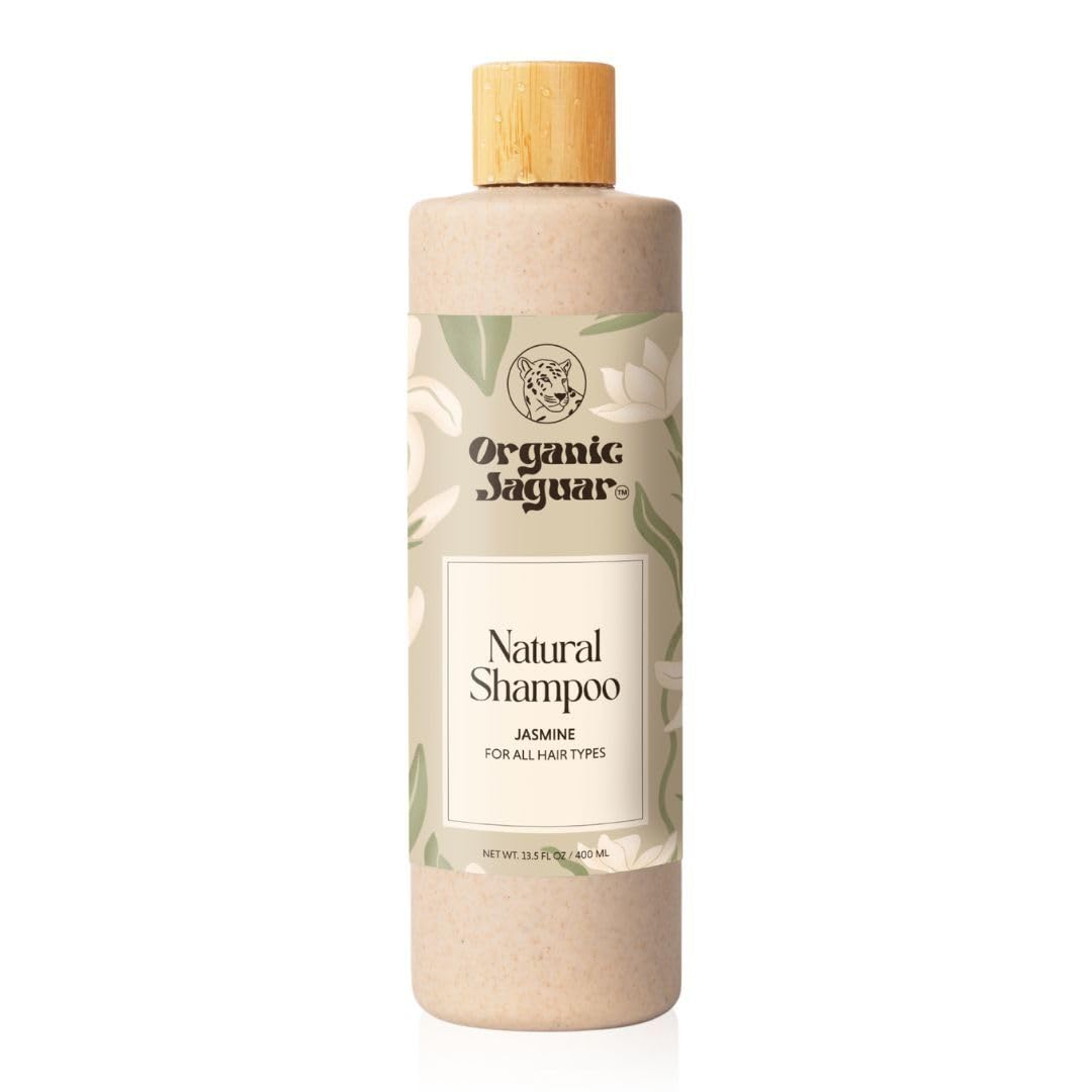 Organic Jaguar shampoo bottle with castor oil for nourishing, gentle cleansing.