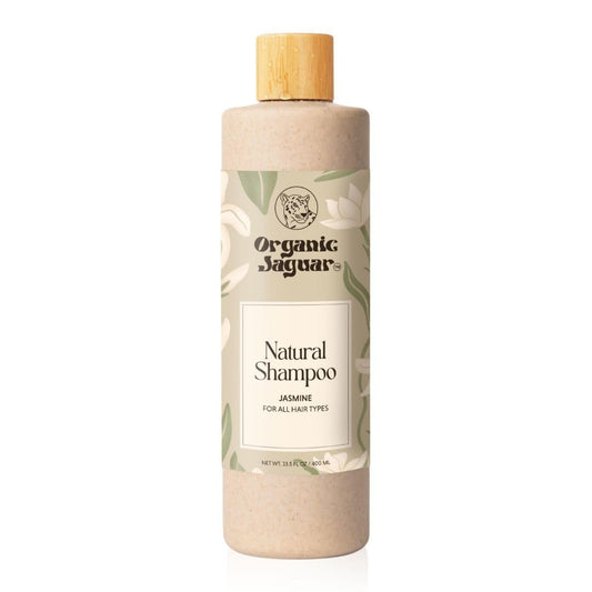 Organic Jaguar shampoo bottle with castor oil for nourishing, gentle cleansing.