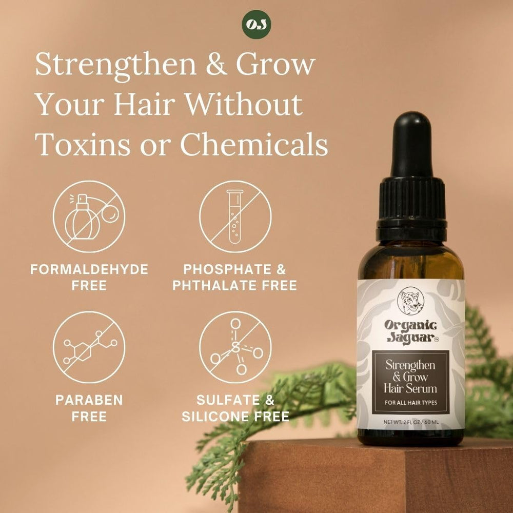 Organic Jaguar Hair Serum packaging promotes biodegradable, planet-friendly care.