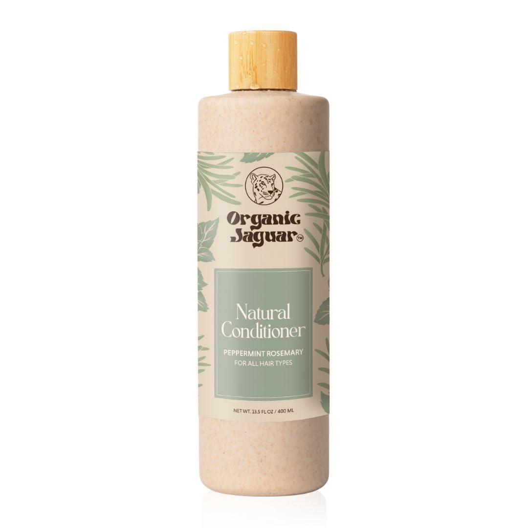 Organic Jaguar peppermint rosemary conditioner bottle with refreshing scalp-tingling aroma.