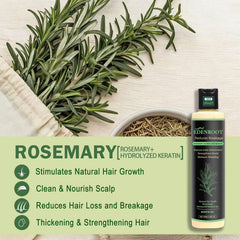 Organic Rosemary Hair Growth Shampoo amber bottle highlighting travel-friendly packaging.