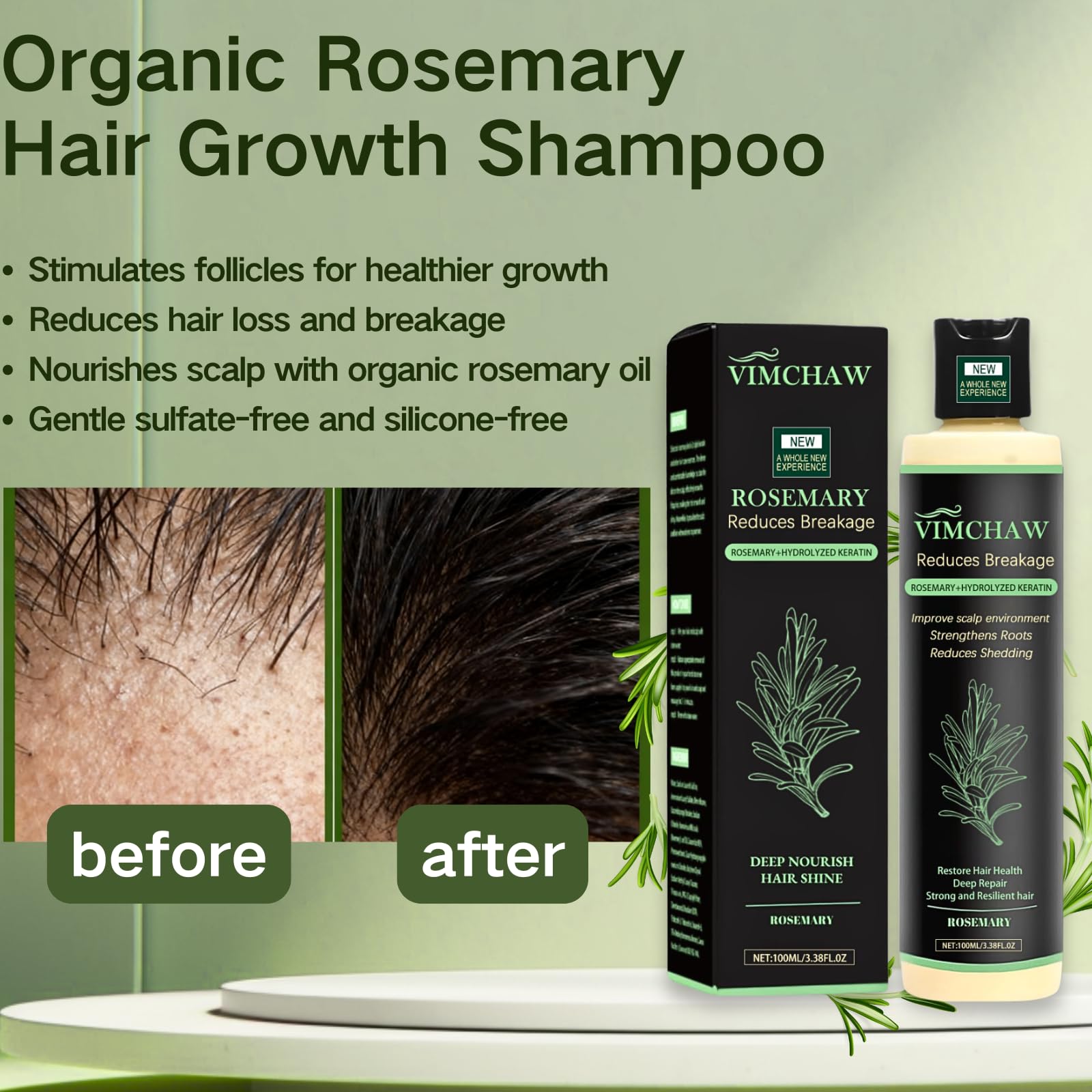 Organic Rosemary Hair Growth Shampoo bottle pour—smooth, mess-free application.