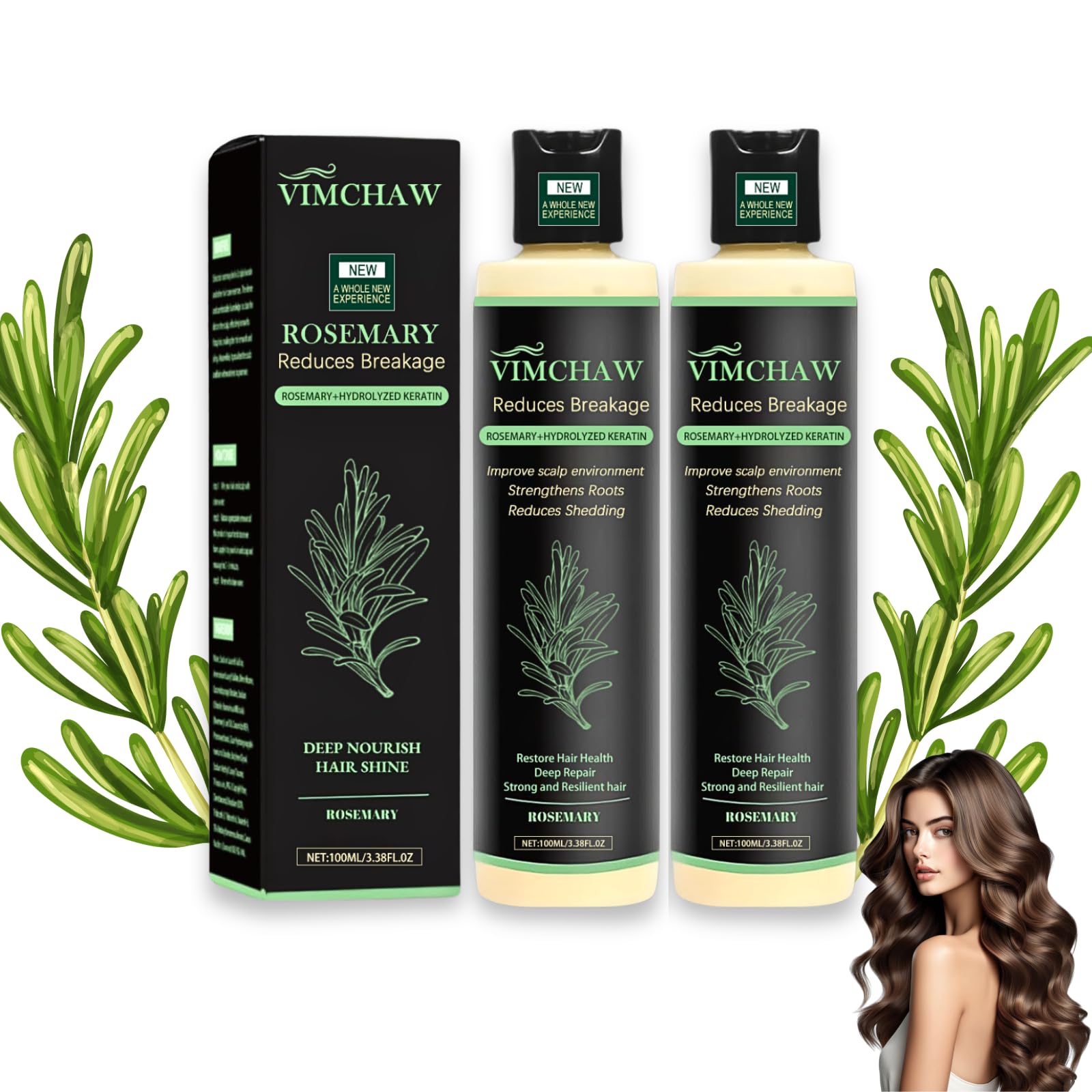 Organic Rosemary Hair Growth Shampoo bottle—ideal for thinning hair with daily use.