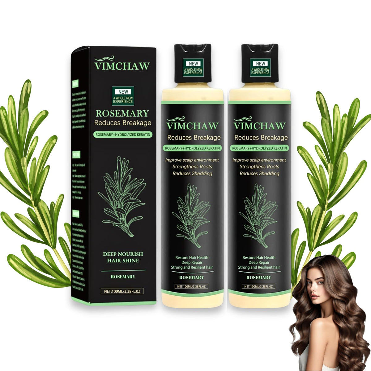 Organic Rosemary Hair Growth Shampoo bottle—ideal for thinning hair with daily use.