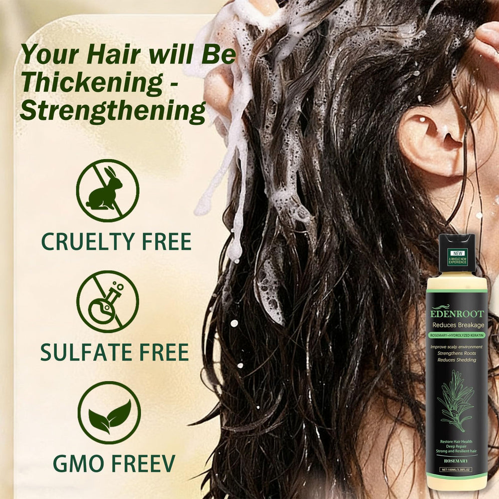 Damp hair with Organic Rosemary Hair Growth Shampoo delivering soft, smooth strands