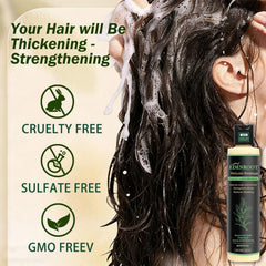 Damp hair with Organic Rosemary Hair Growth Shampoo delivering soft, smooth strands