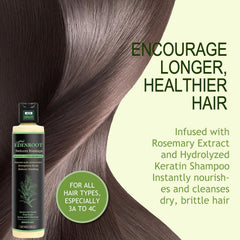 Organic Rosemary Hair Growth Shampoo highlighting hydrolyzed keratin and natural ingredients
