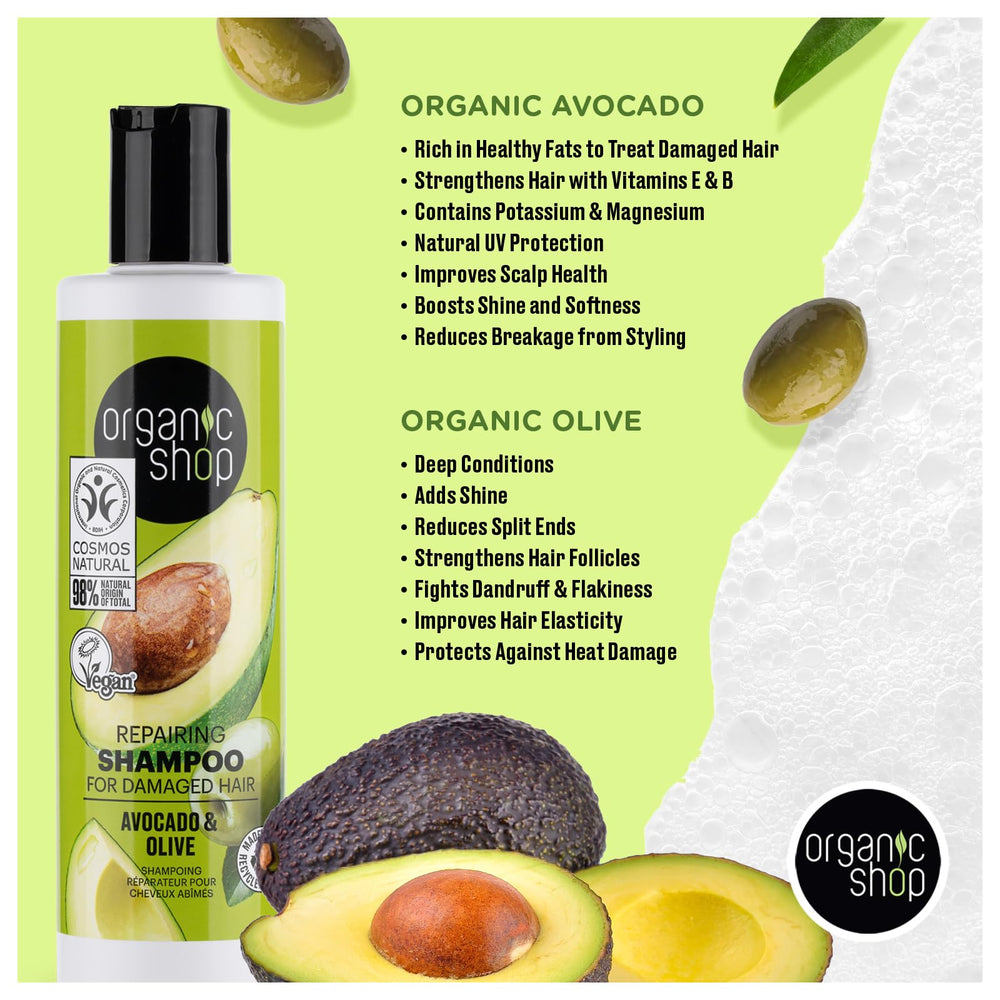 Organic Shop Avocado Repairing Conditioner bottle for soft, manageable hair