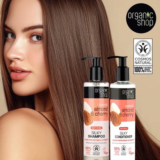 Organic Shop Cherry Nourishment close-up shows nutrient-rich formula for vibrant locks.