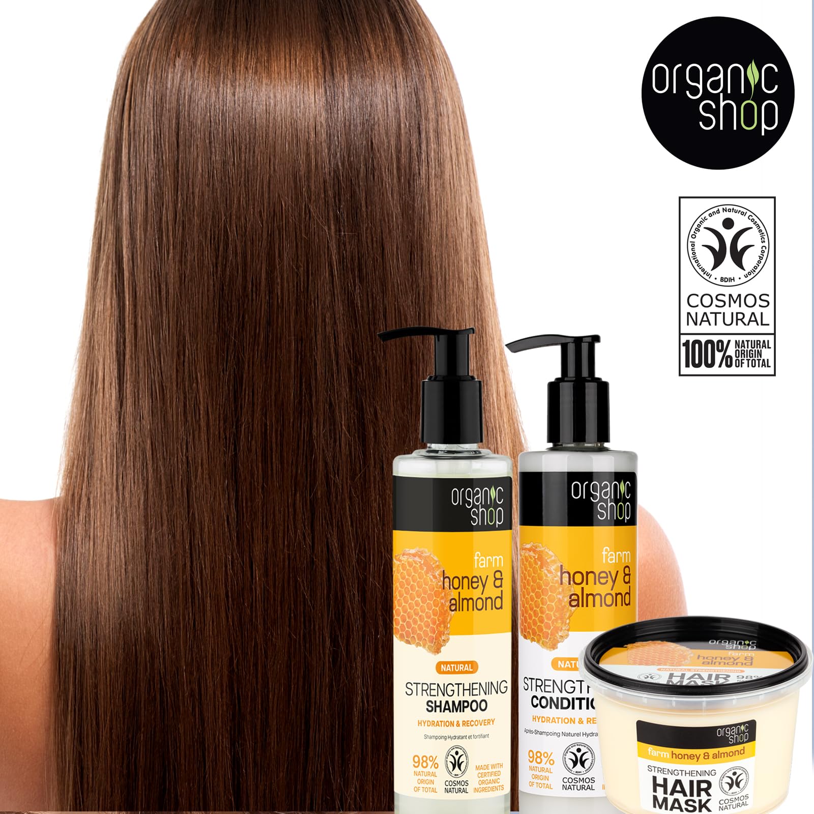 Morning routine scene with Organic Shop Honey & Almond duo for daily care