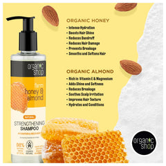 Hair strands show nourished texture from Organic Shop Honey & Almond