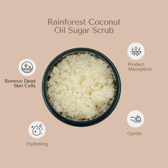 Close-up of Organic To Green Rainforest Sugar Coconut Oil Scrub sugar grains for gentle buffing