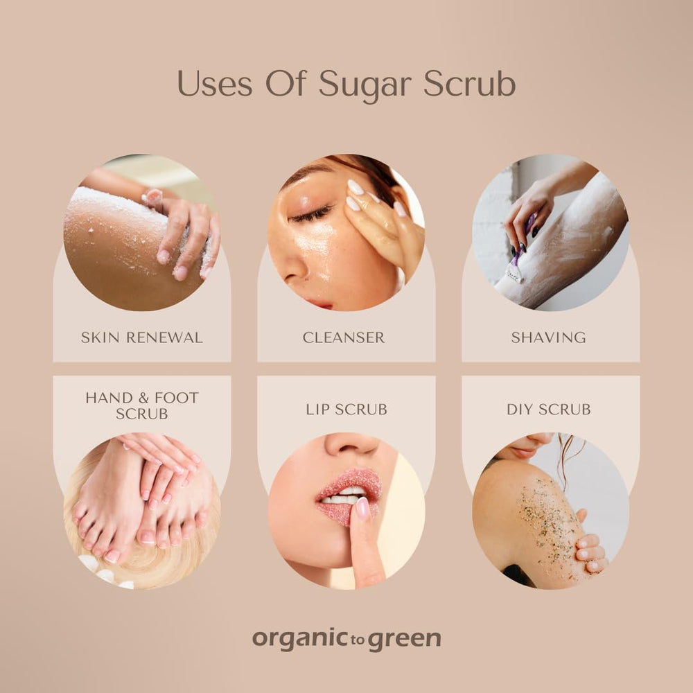 Organic To Green Rainforest Sugar Coconut Oil Scrub massage action highlights silky exfoliation ritual