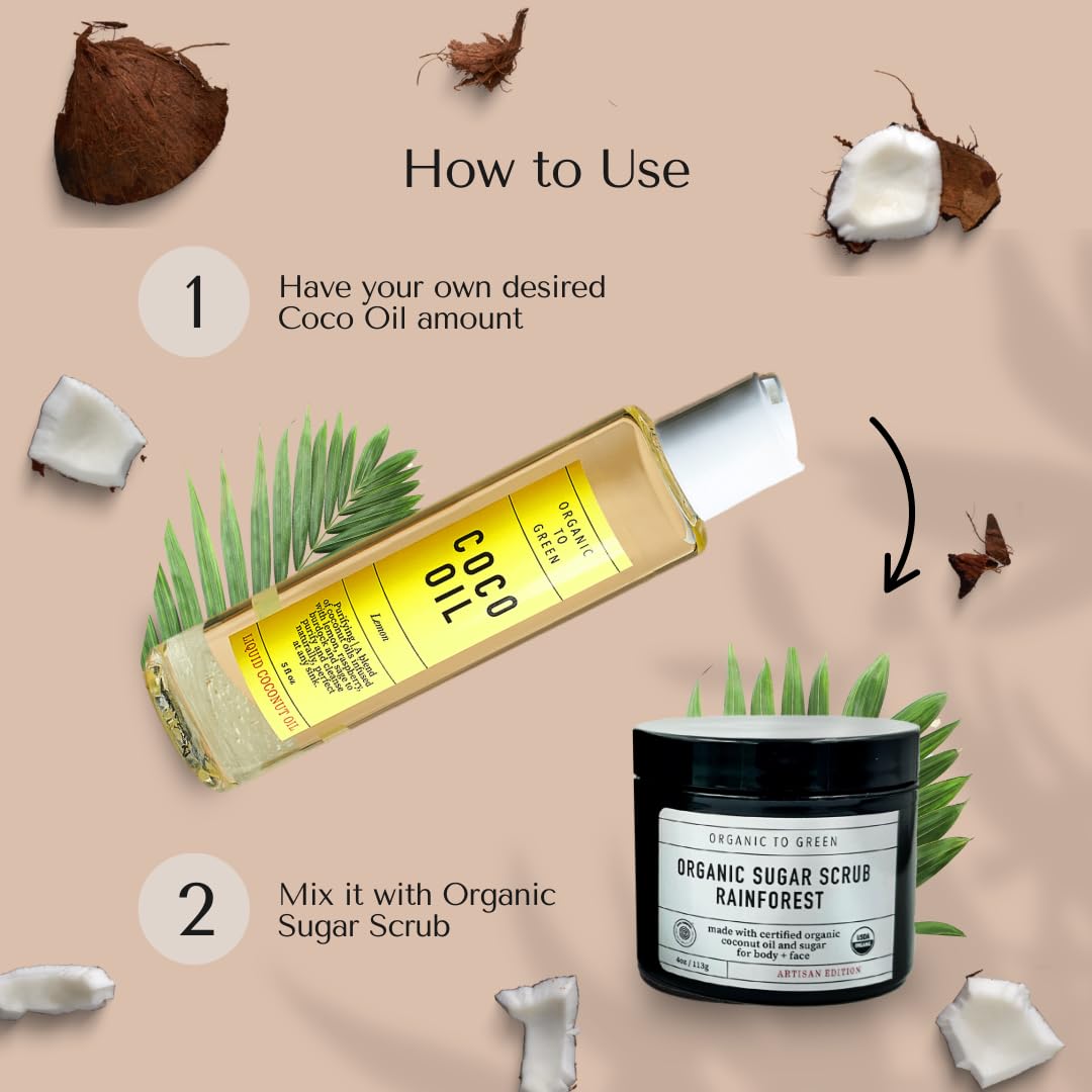 Organic To Green Rainforest Sugar Coconut Oil Scrub with spoon emphasizes natural ingredients