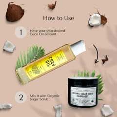 Organic To Green Rainforest Sugar Coconut Oil Scrub with spoon emphasizes natural ingredients