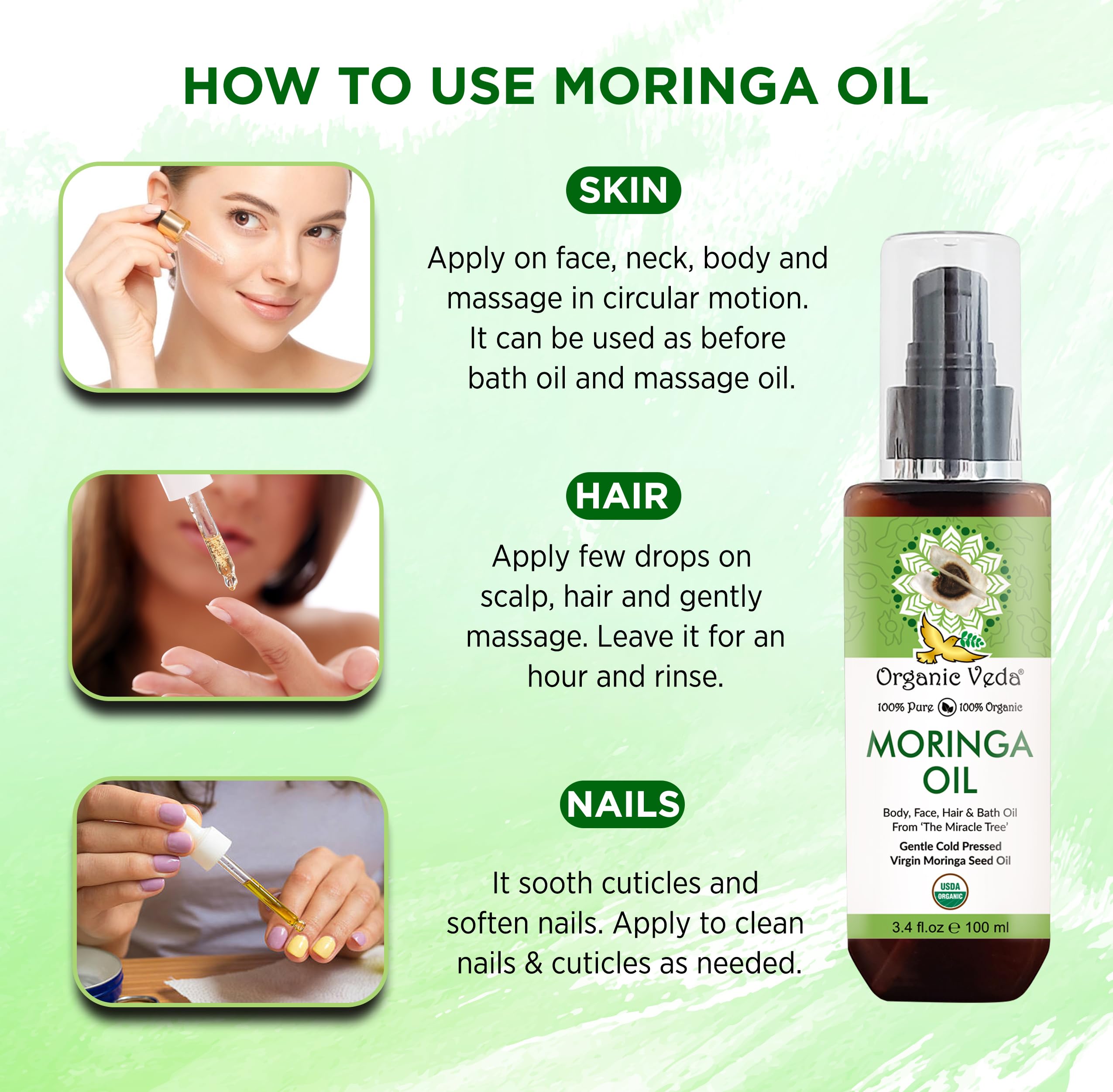 Organic Veda Moringa Oil for body care and moisture