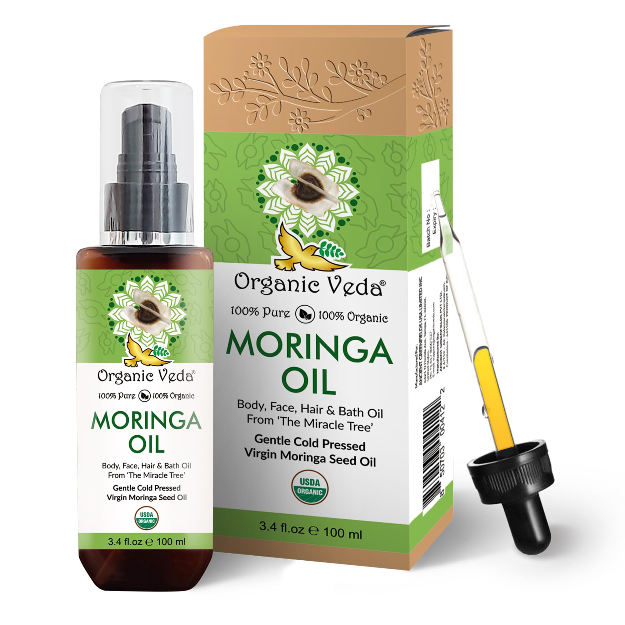 Organic Veda Moringa Oil bottle for premium skin care