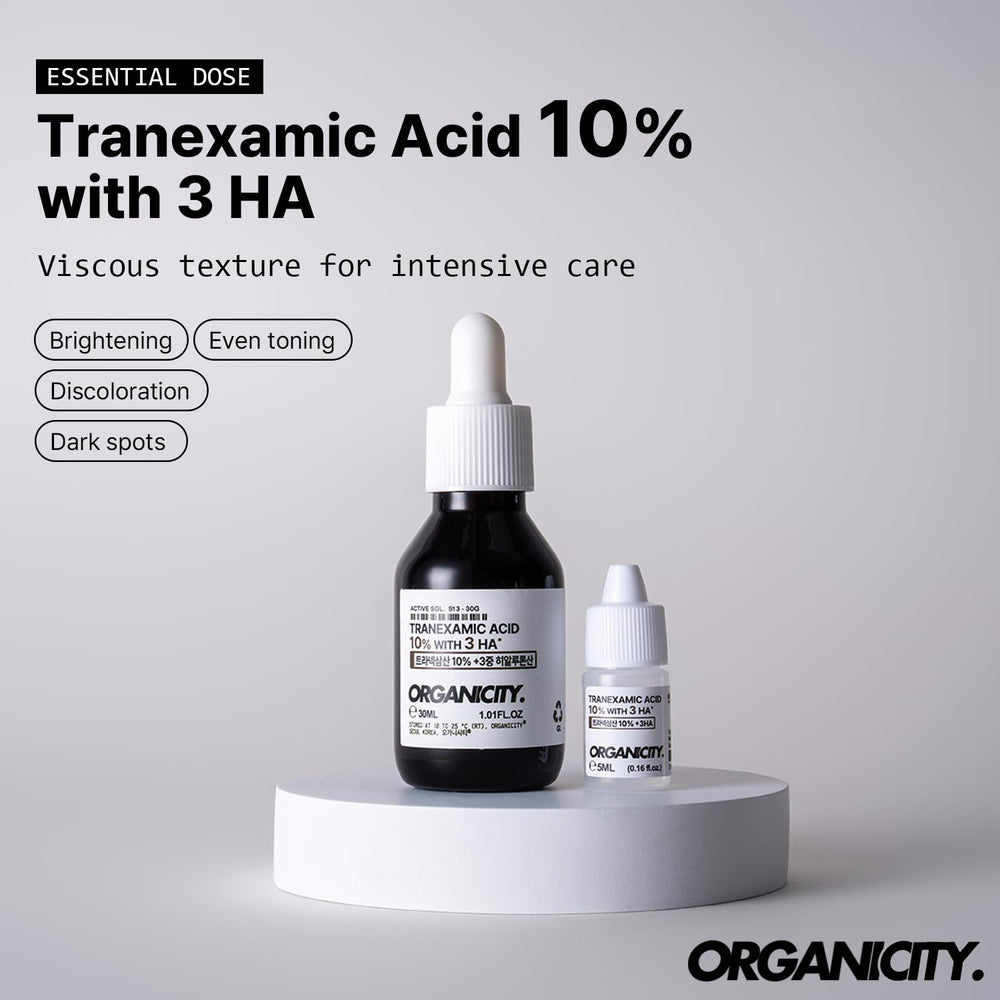 Organicity hyaluronic-acid serum bottle close-up showing hydration support for skin texture