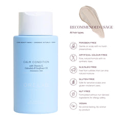 ORI LAB Calm Condition packaging close-up conveys 82% organic ingredients.