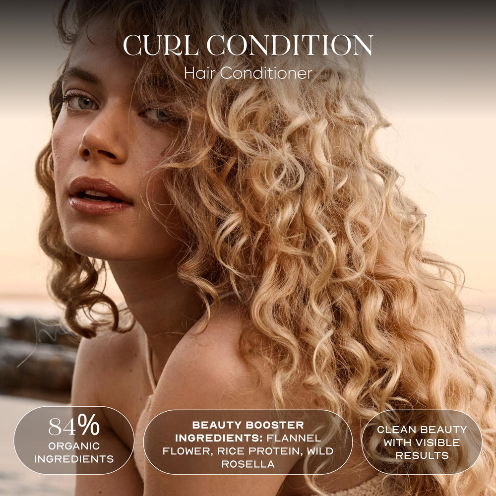 Texture close-up of ORI LAB Curl Condition smoothing hair.