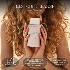 ORI LAB Restore Cleanse pour action demonstrates even distribution of the gentle cleanser.