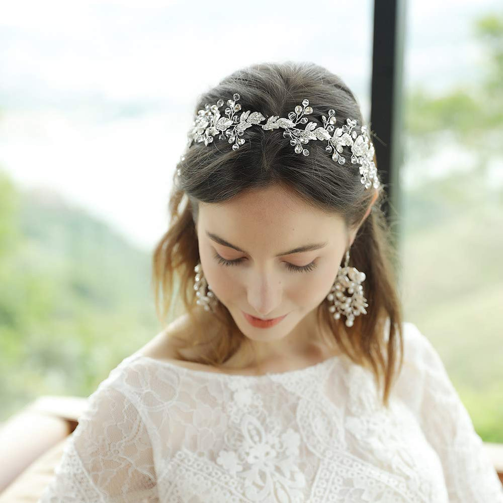 Oriamour crystal bridal headband with leaf design for timeless wedding sparkle