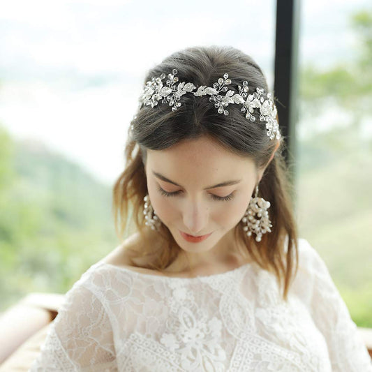 Oriamour crystal bridal headband with leaf design for timeless wedding sparkle