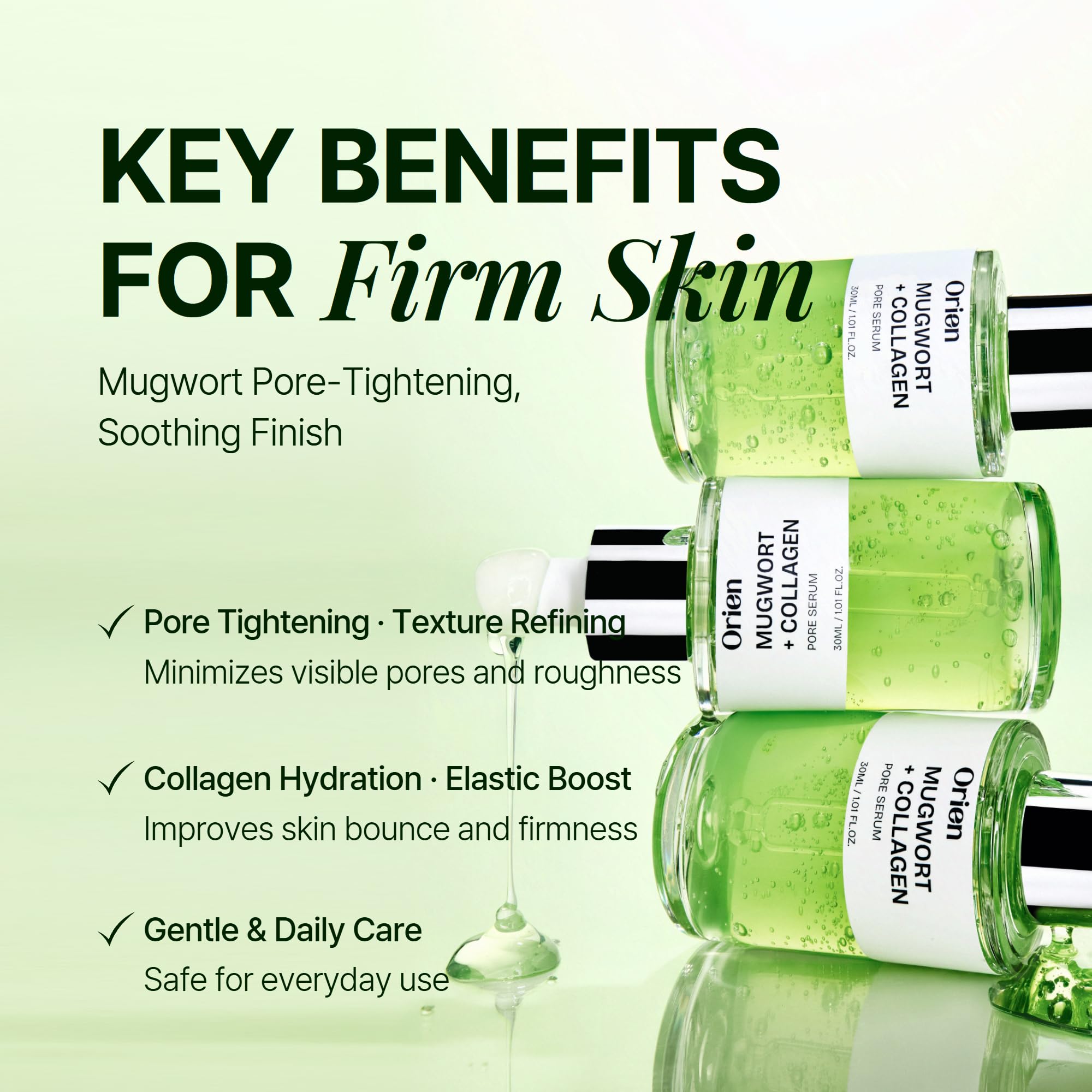 Orien Mugwort Collagen Serum texture on skin delivers light, non-greasy moisture.