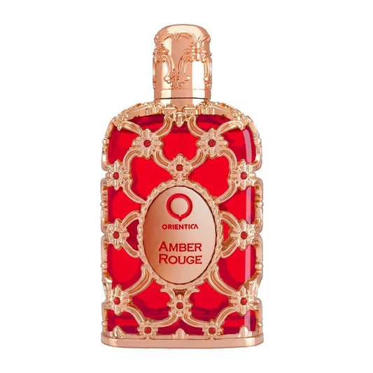 Orientica Amber Rouge top notes of jasmine and orange for a bright opening.