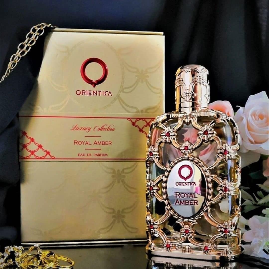 Orientica Royal Amber Discovery top view highlighting vibrant bottle cap and design.