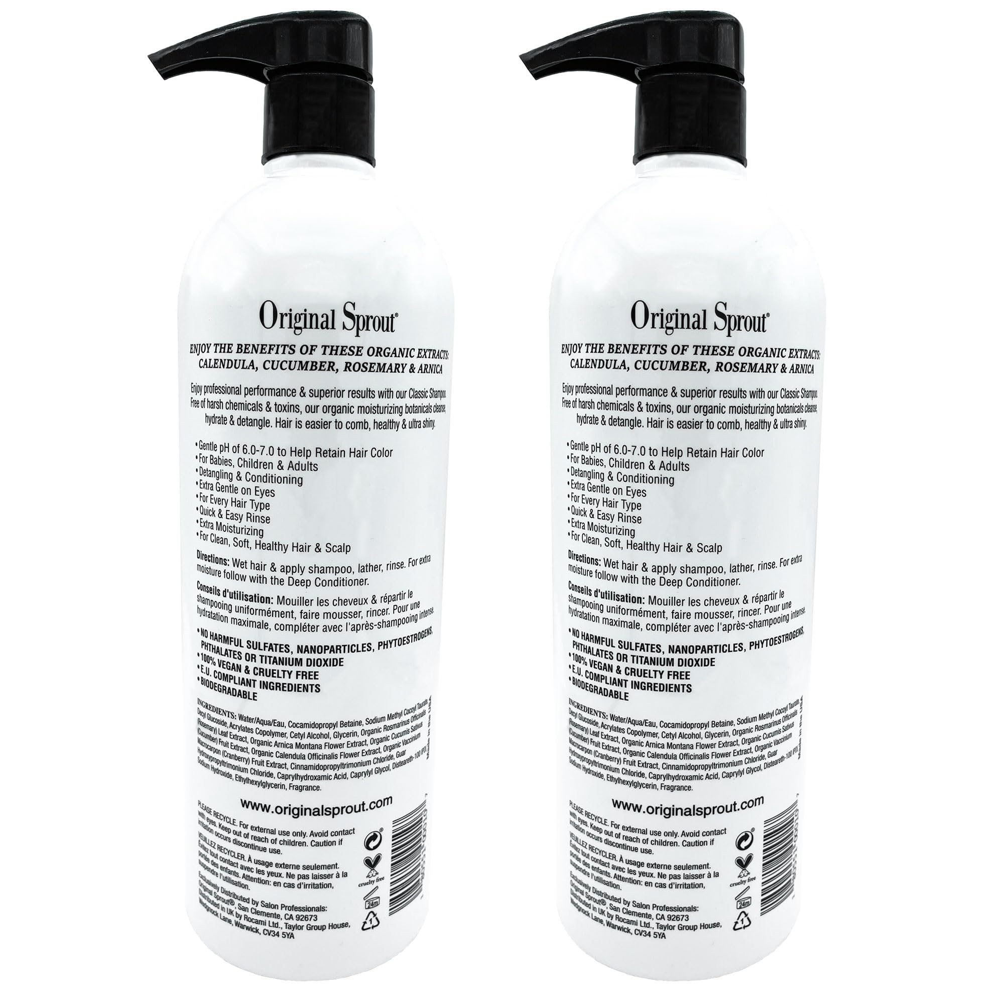 Original Sprout Classic Shampoo label highlights vegan and cruelty-free stance.