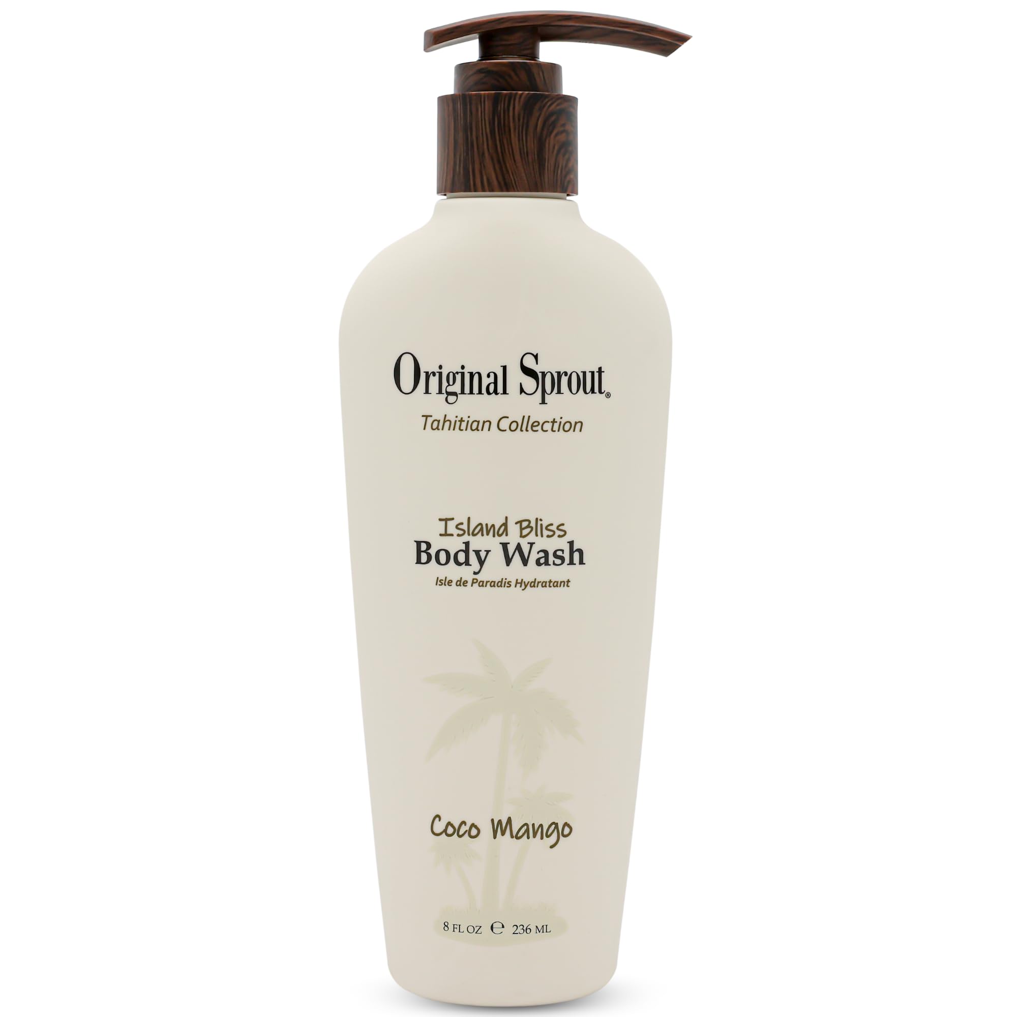 Original Sprout Island Bliss Body Wash bottle pump showing hydrating formula for all skin types