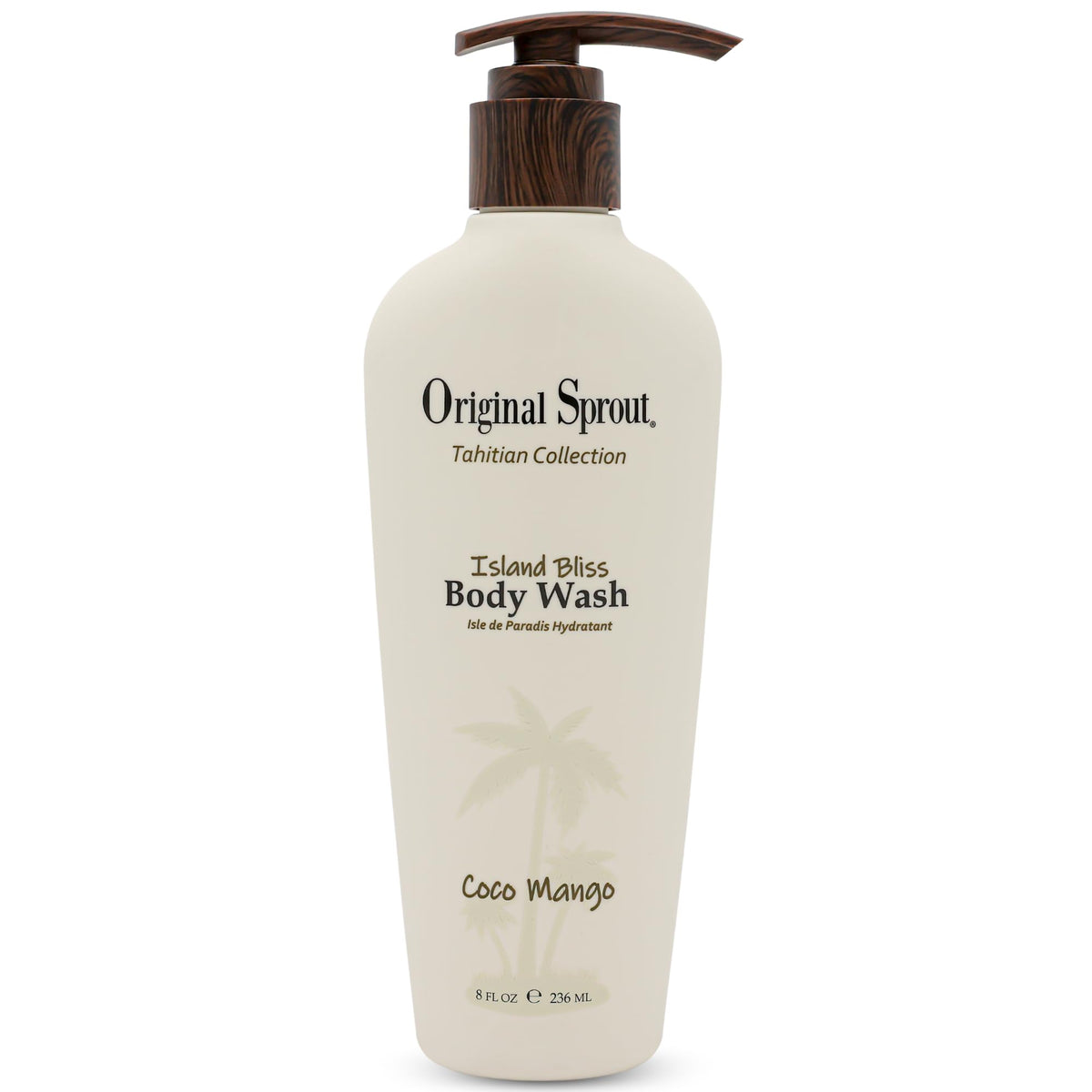 Original Sprout Island Bliss Body Wash bottle pump showing hydrating formula for all skin types